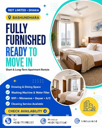 2-Room Fully Furnished Apartment for Rent – Bashundhara R/A